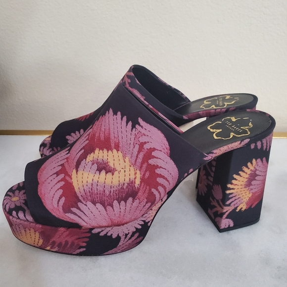 Ted Baker Floral Platform Mule Block Heels Women's Size 41 10.5 11 - Picture 3 of 10